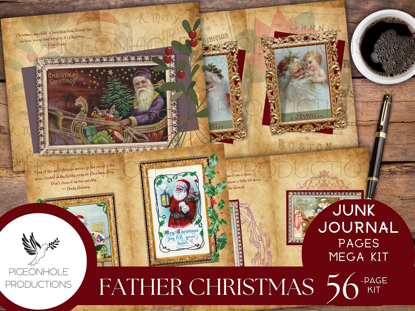 Father Christmas Junk Journal Pages—PRINTABLE—56 sheet MEGA KIT—Father Christmas, St. Nicholas, Santa Claus, they're all here!