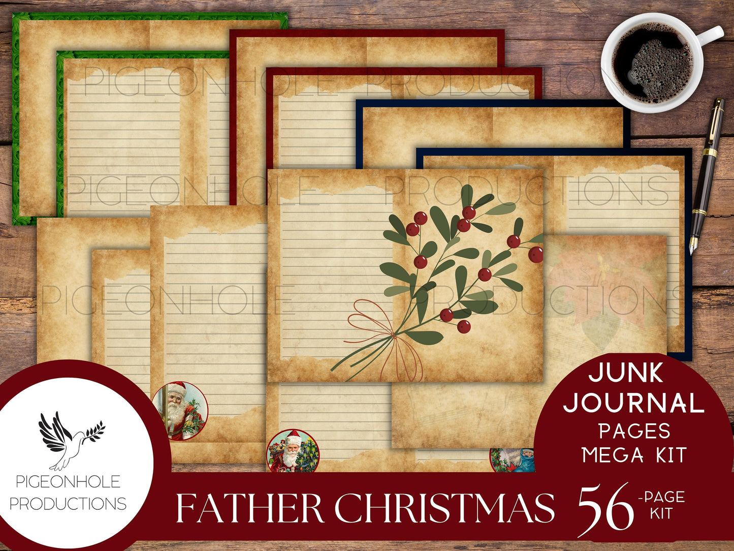 Father Christmas Junk Journal Pages—PRINTABLE—56 sheet MEGA KIT—Father Christmas, St. Nicholas, Santa Claus, they're all here!