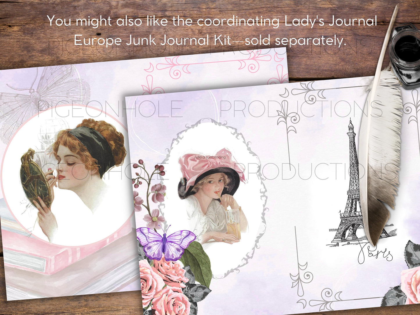 36 Edwardian Ladies Junk Journal Cards & Pockets, PRINTABLE, tribute to Harrison Fisher's illustrations—coordinating journal sold separately