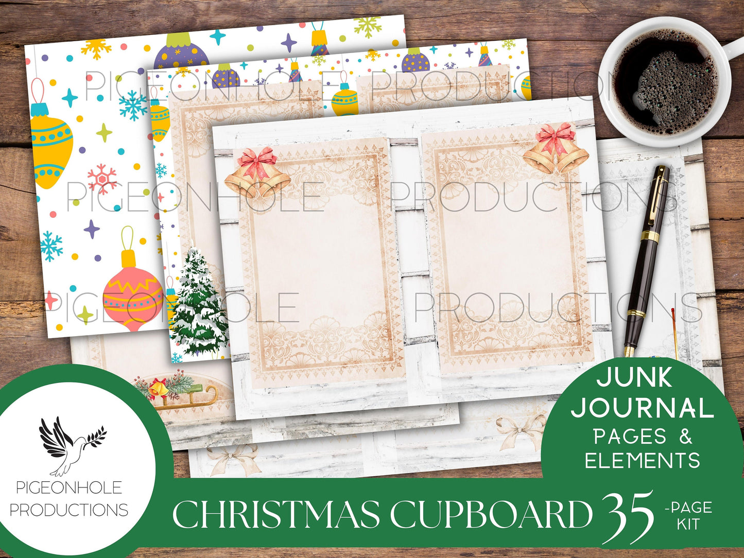 Christmas Cupboard Junk Journal Kit—PRINTABLE—35 pages, includes 80+ elements—toys, books, sweets, greetings, collections, decor