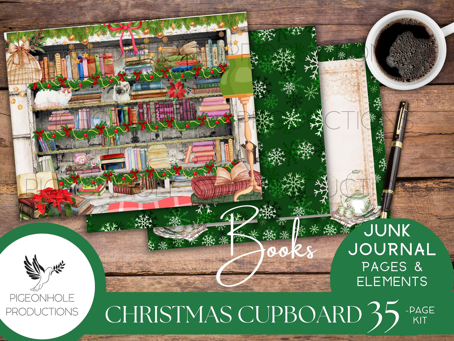 Christmas Cupboard Junk Journal Kit—PRINTABLE—35 pages, includes 80+ elements—toys, books, sweets, greetings, collections, decor
