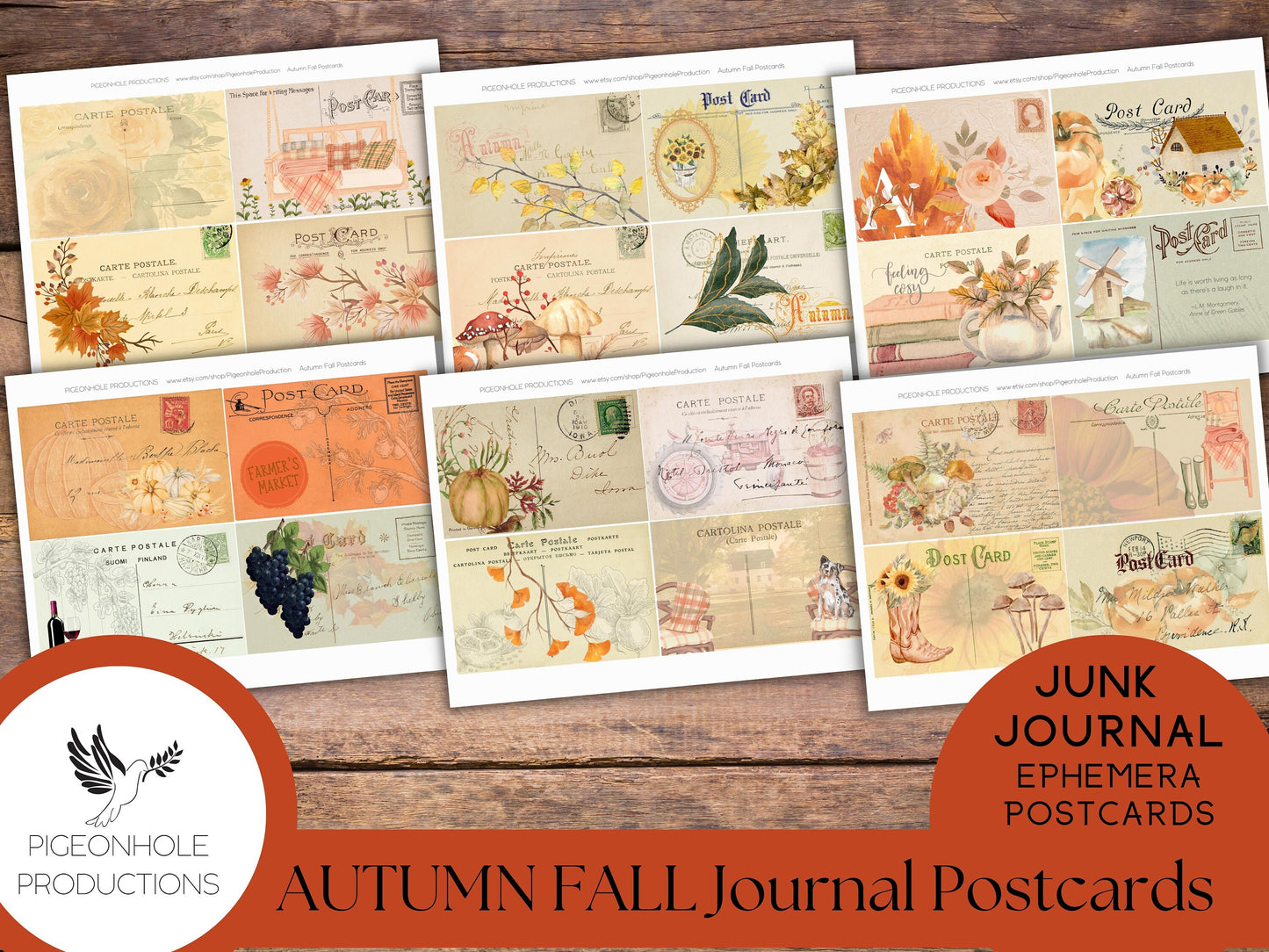 Autumn Fall Junk Journal Post Cards, PRINTABLE, use as journal cards, pockets, other ephemera and elements, pretty pastel autumn colors
