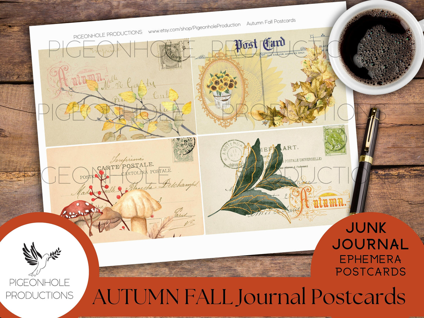 Autumn Fall Junk Journal Post Cards, PRINTABLE, use as journal cards, pockets, other ephemera and elements, pretty pastel autumn colors