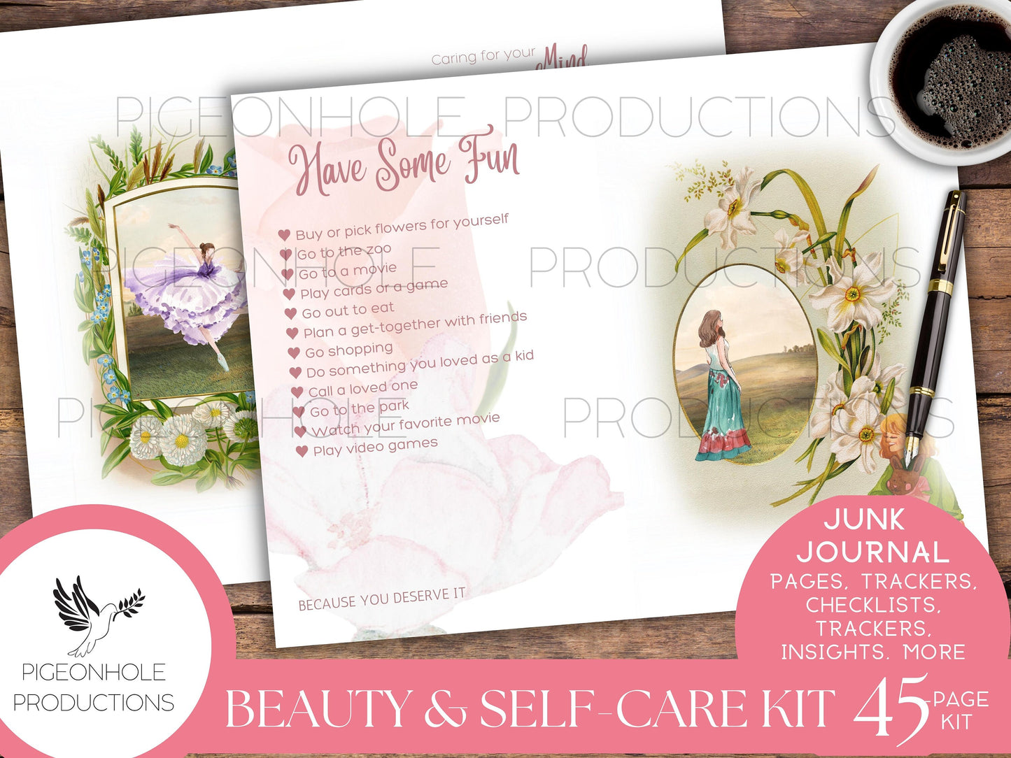 Beauty & Self-Care Junk Journal Kit, self care, skin care, home care, mind, body, soul, creativity, fun, checklists, trackers, insights