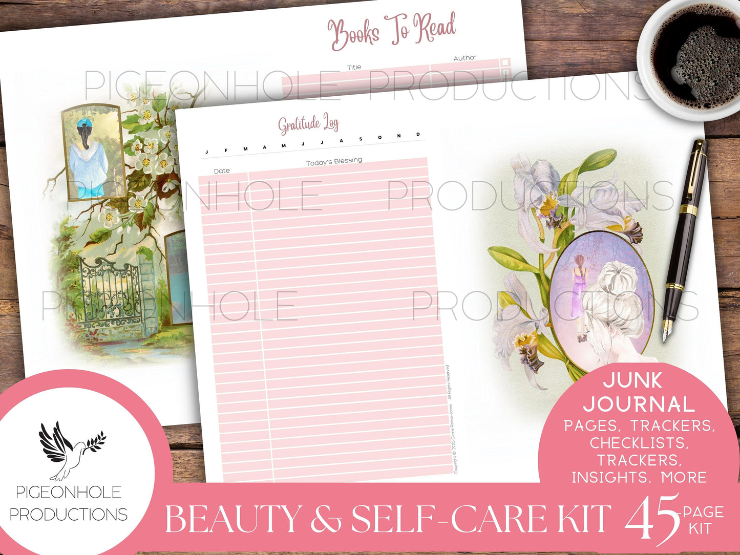 Beauty & Self-Care Junk Journal Kit, self care, skin care, home care, mind, body, soul, creativity, fun, checklists, trackers, insights