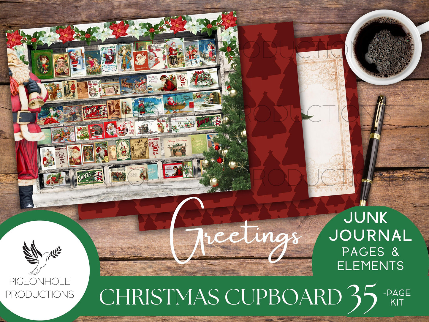 Christmas Cupboard Junk Journal Kit—PRINTABLE—35 pages, includes 80+ elements—toys, books, sweets, greetings, collections, decor