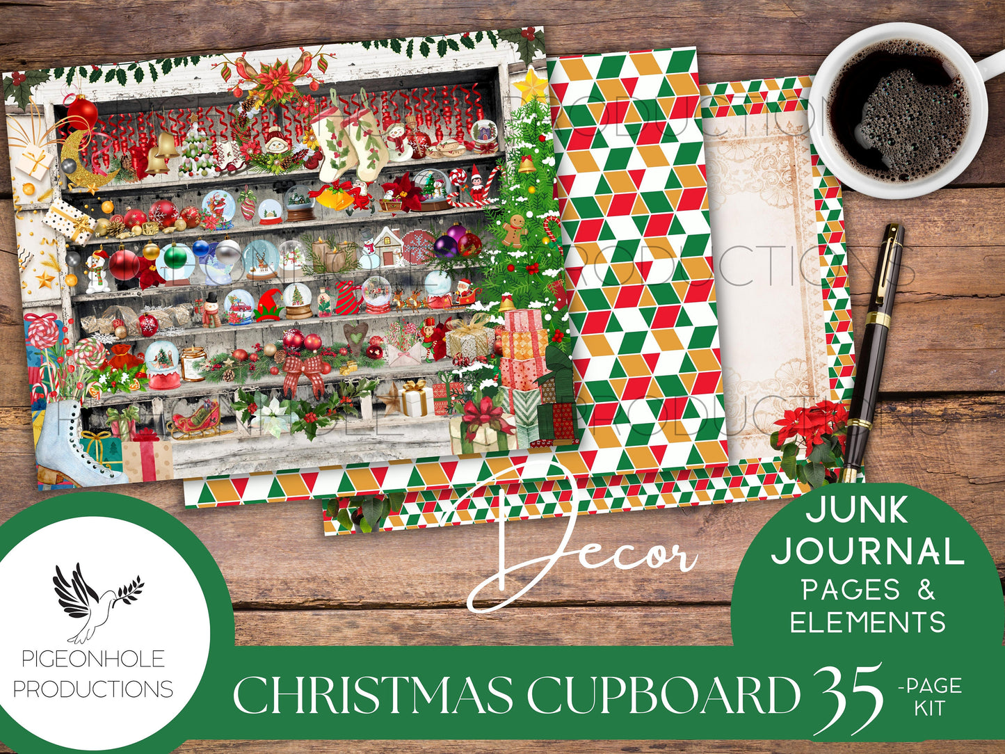 Christmas Cupboard Junk Journal Kit—PRINTABLE—35 pages, includes 80+ elements—toys, books, sweets, greetings, collections, decor