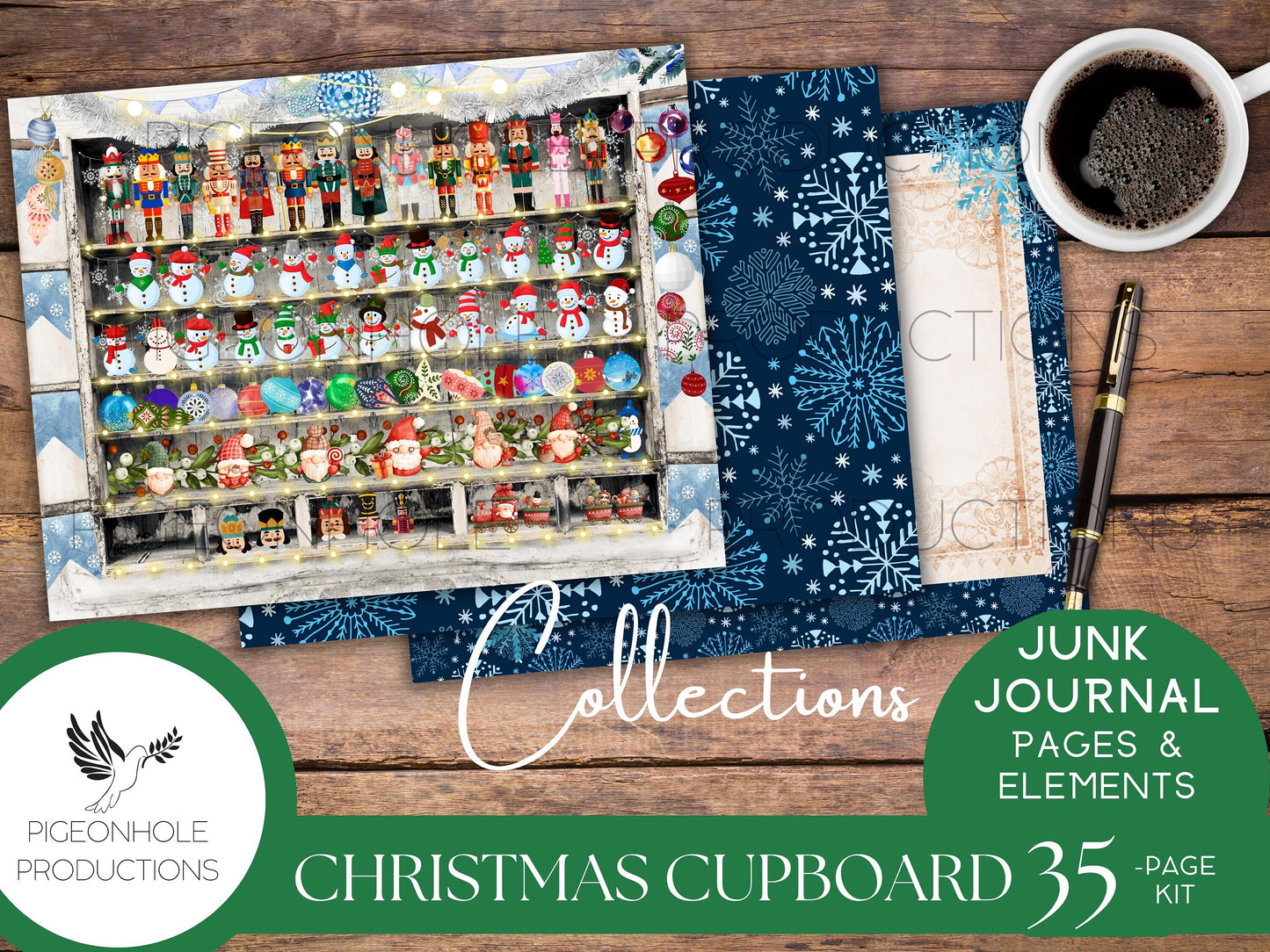 Christmas Cupboard Junk Journal Kit—PRINTABLE—35 pages, includes 80+ elements—toys, books, sweets, greetings, collections, decor