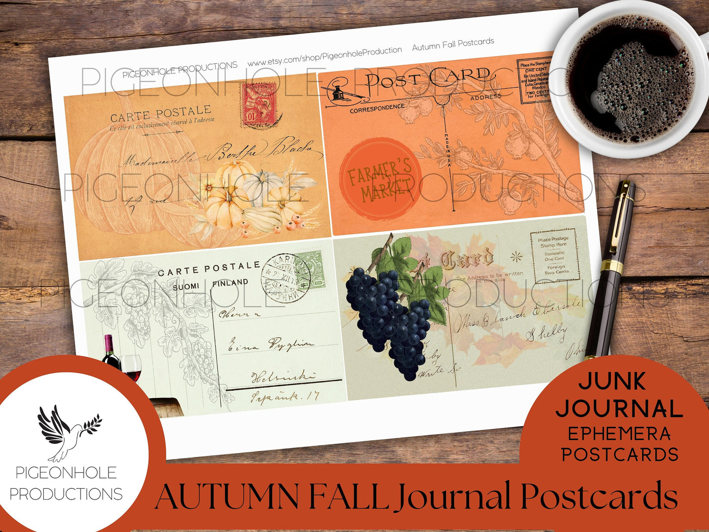 Autumn Fall Junk Journal Post Cards, PRINTABLE, use as journal cards, pockets, other ephemera and elements, pretty pastel autumn colors