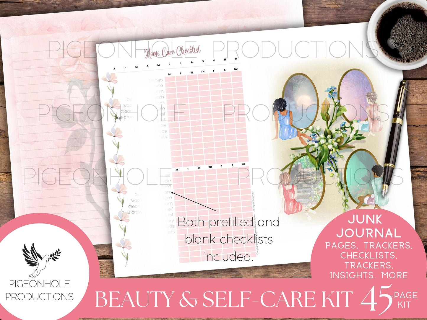 Beauty & Self-Care Junk Journal Kit, self care, skin care, home care, mind, body, soul, creativity, fun, checklists, trackers, insights