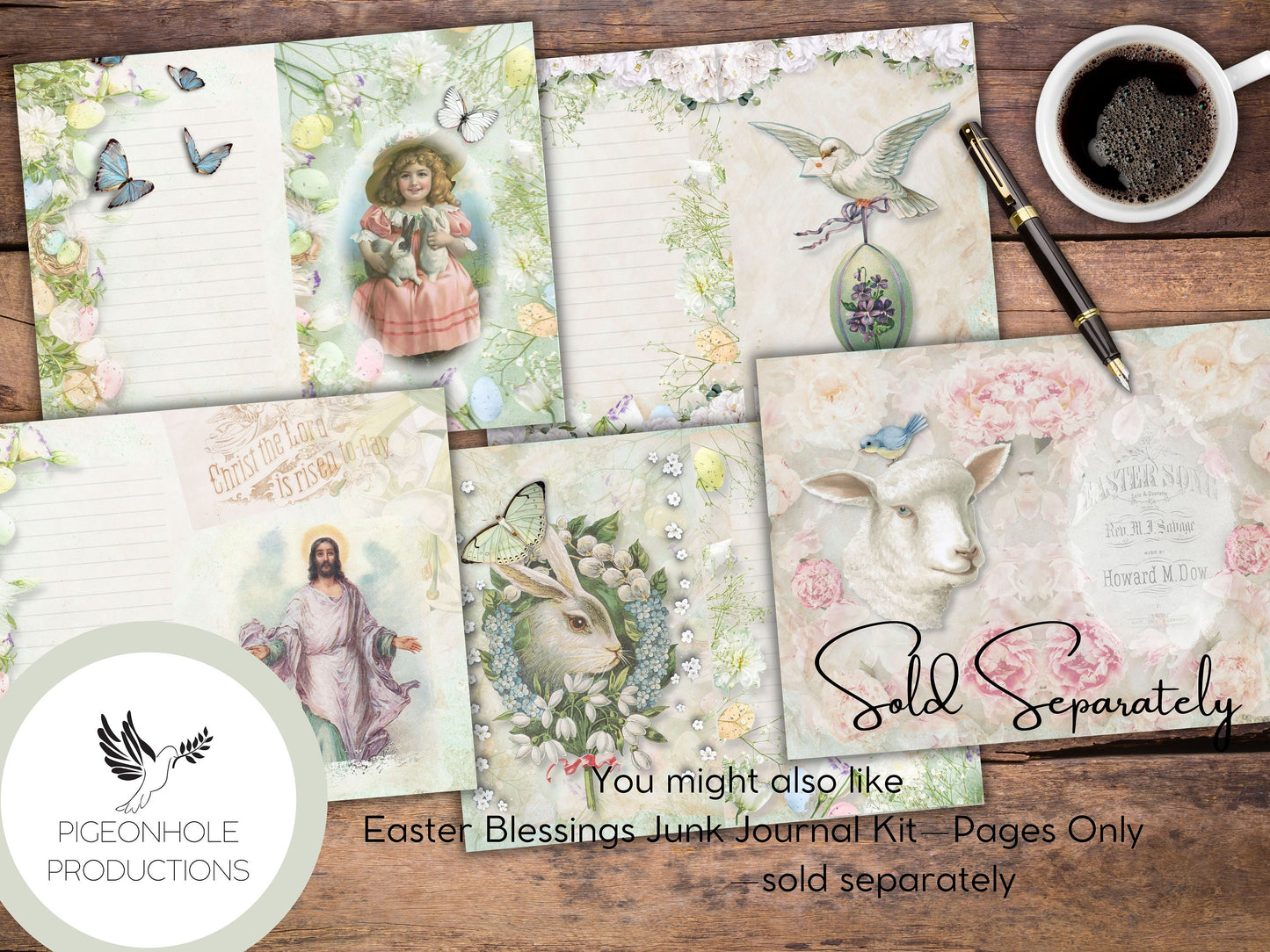 Easter Blessings Junk Journal PRINTABLE—70+ tags, tucks, pockets, envelopes, fussy cuts, stickers, tickets, labels, bookplates—beautiful!!