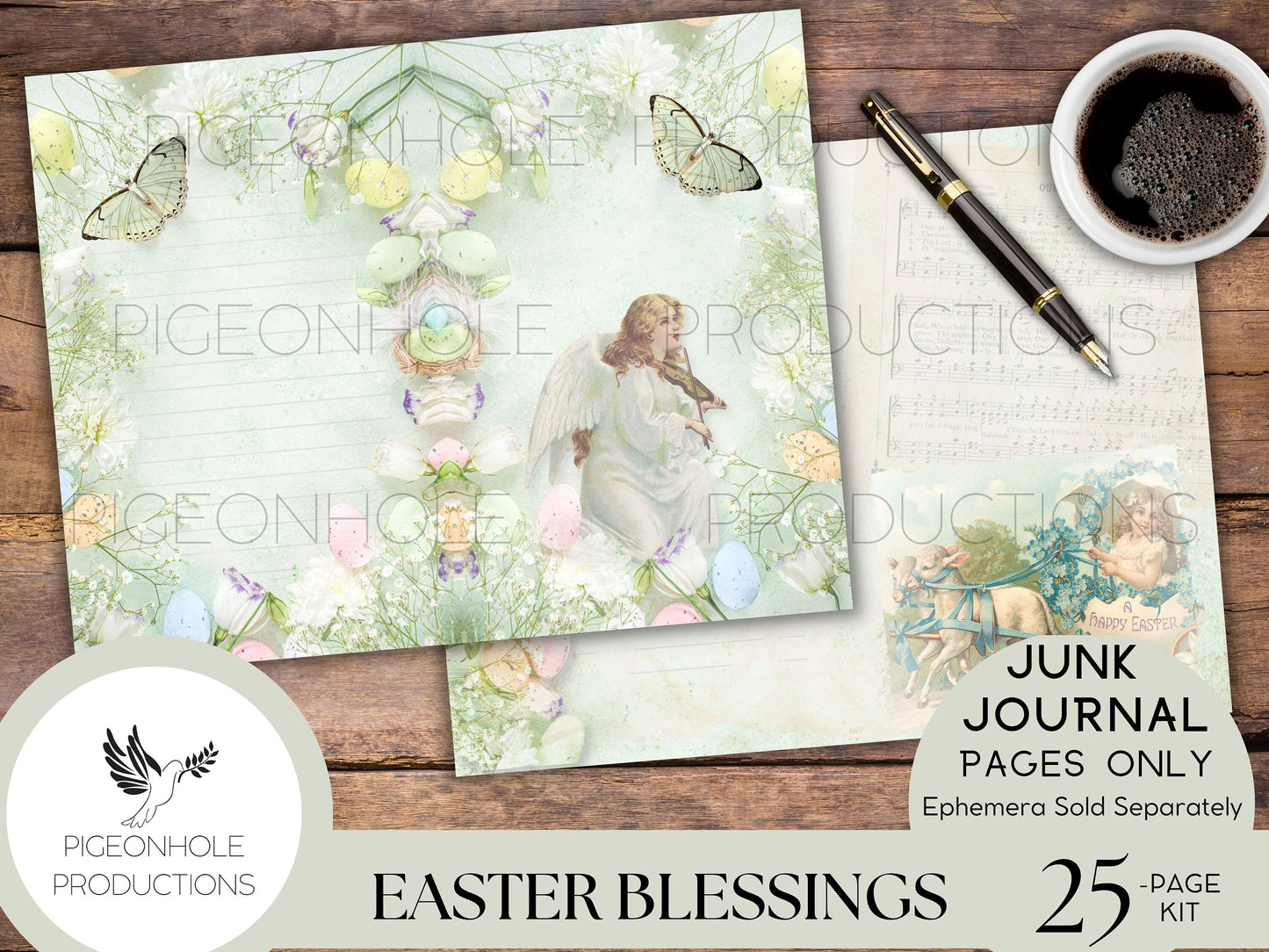 Easter Blessings Junk Journal Kit Pages—PRINTABLE—20 sheets—Beautiful vintage images of Easter, Christ is risen, florals, bunnies in pastels