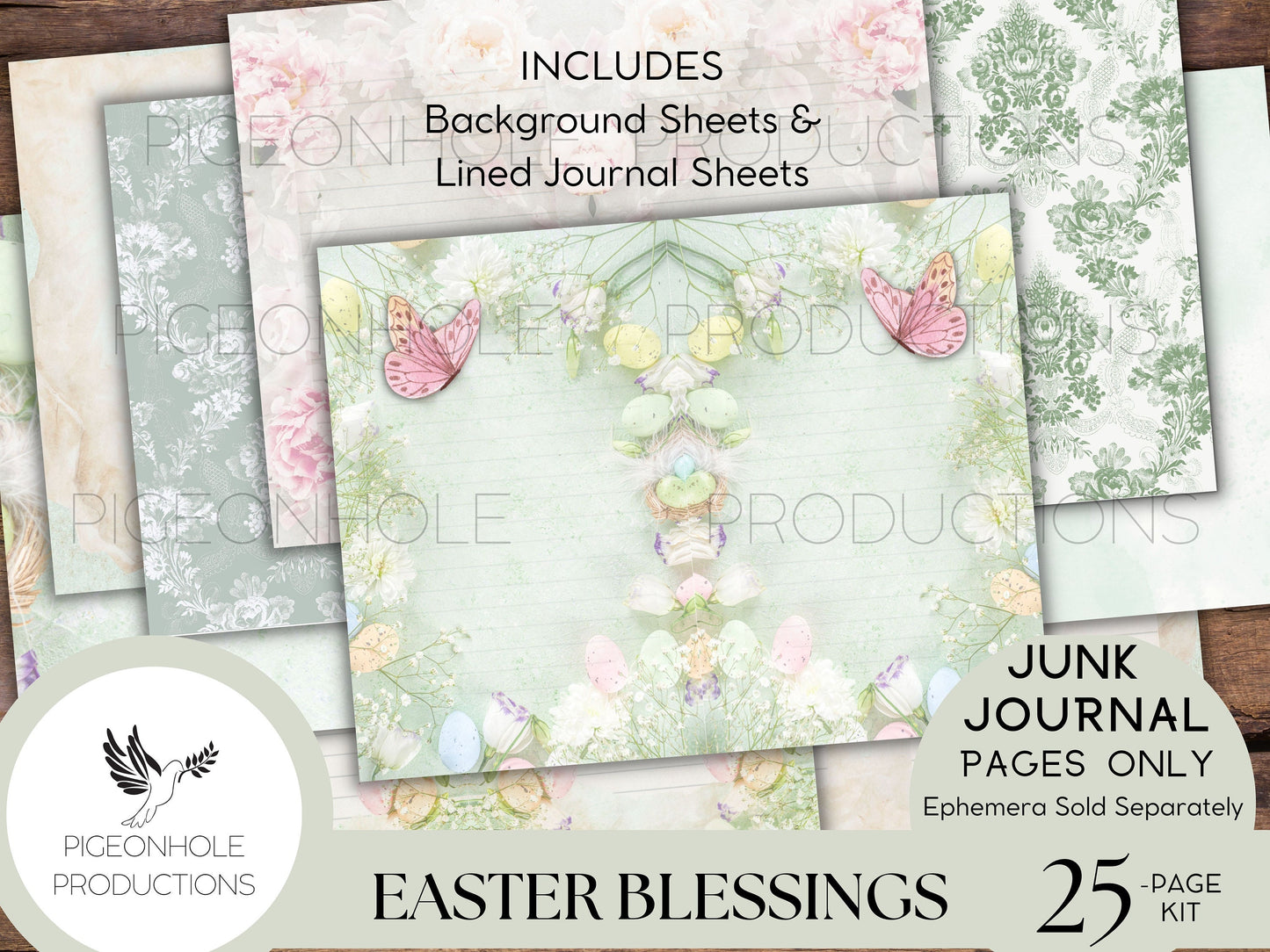 Easter Blessings Junk Journal Kit Pages—PRINTABLE—20 sheets—Beautiful vintage images of Easter, Christ is risen, florals, bunnies in pastels