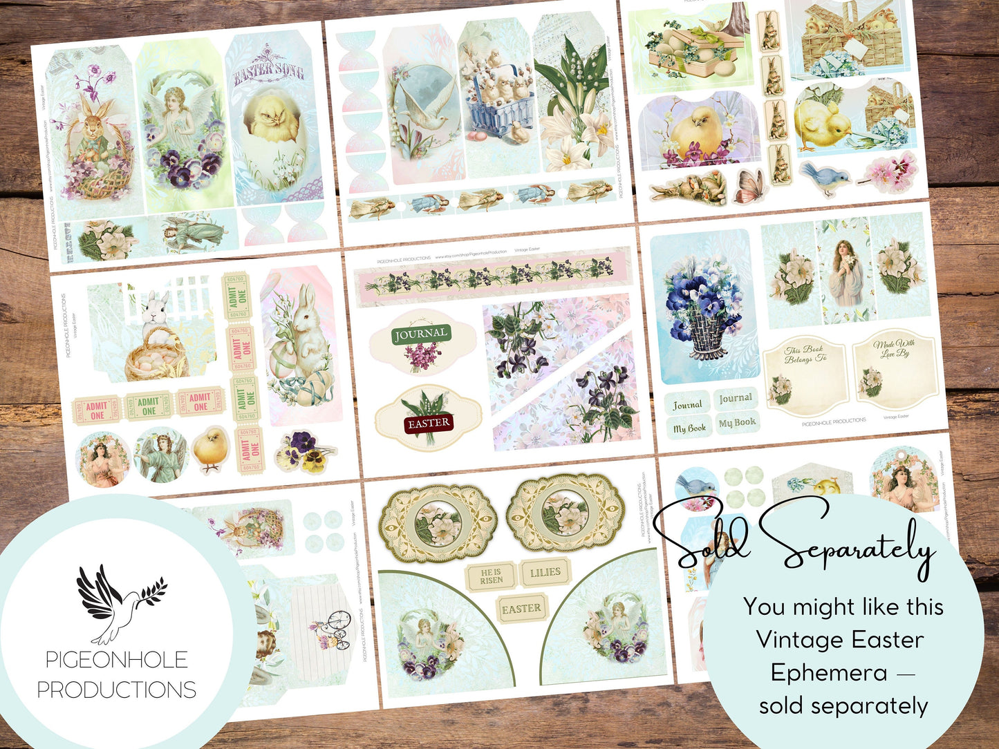 Vintage Easter Junk Journal Kit Pages—PRINTABLE—29 sheets—Beautiful vintage images of Easter, angels, florals, bunnies, chicks in pastels