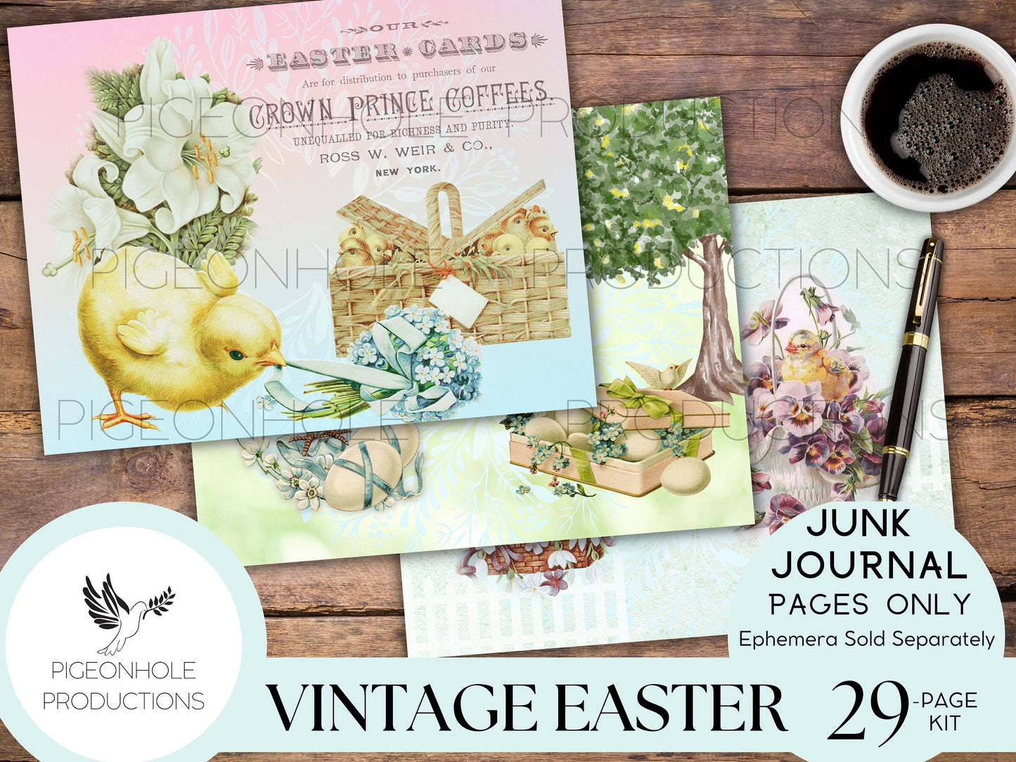 Vintage Easter Junk Journal Kit Pages—PRINTABLE—29 sheets—Beautiful vintage images of Easter, angels, florals, bunnies, chicks in pastels