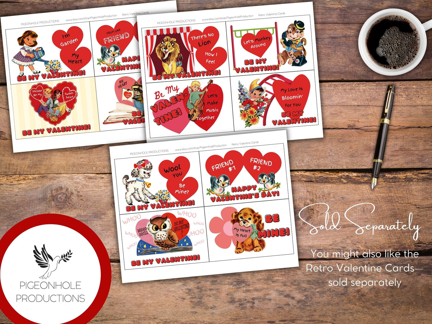 Be My Valentine Cards & Envelopes, PRINTABLE, 24 cards, 4 different envelopes (print as many as you need), vintage retro style, cute kids!