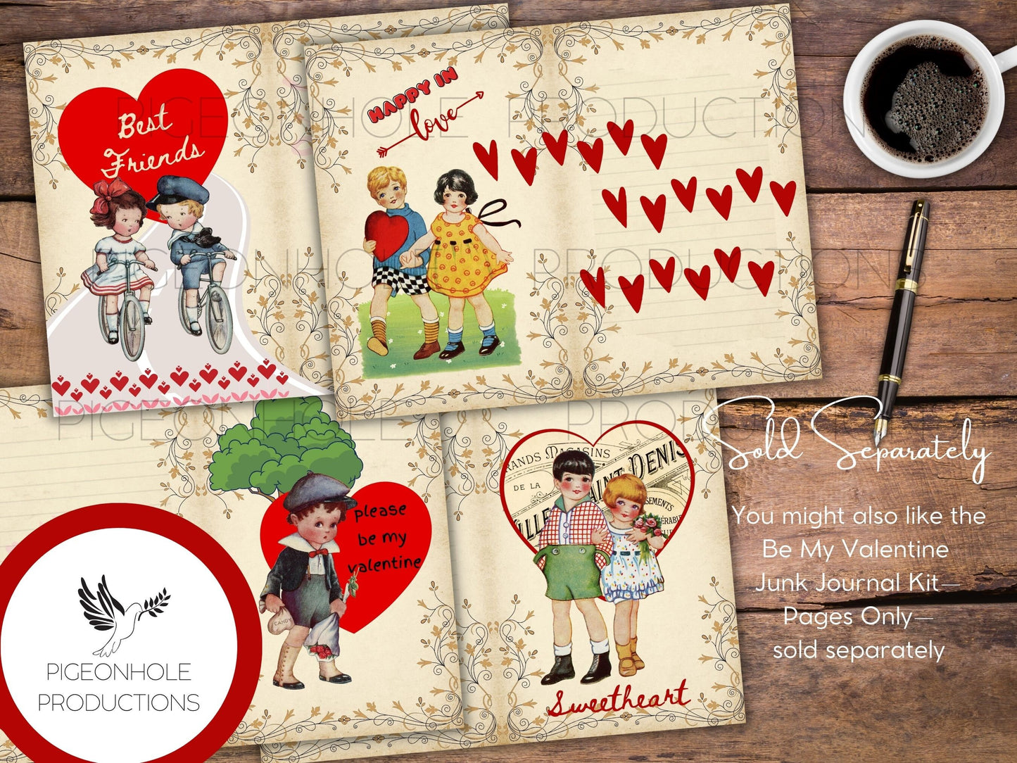 Be My Valentine Cards & Envelopes, PRINTABLE, 24 cards, 4 different envelopes (print as many as you need), vintage retro style, cute kids!