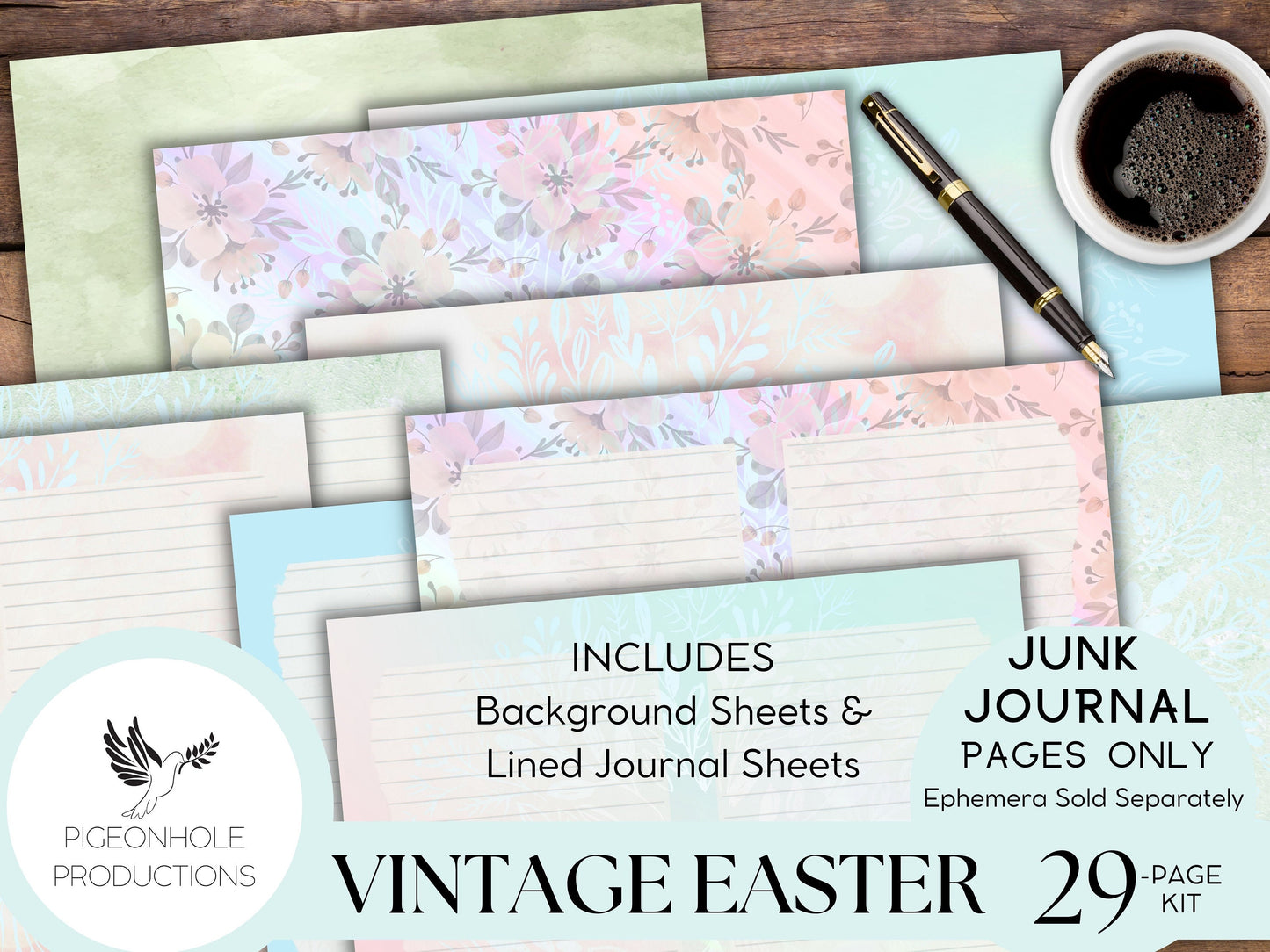 Vintage Easter Junk Journal Kit Pages—PRINTABLE—29 sheets—Beautiful vintage images of Easter, angels, florals, bunnies, chicks in pastels