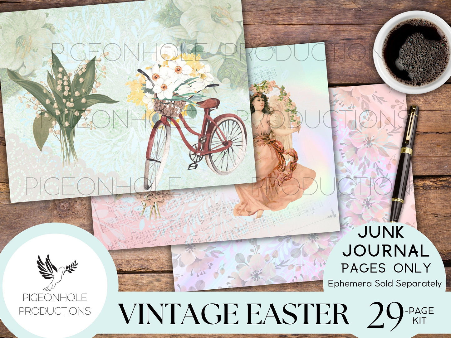 Vintage Easter Junk Journal Kit Pages—PRINTABLE—29 sheets—Beautiful vintage images of Easter, angels, florals, bunnies, chicks in pastels