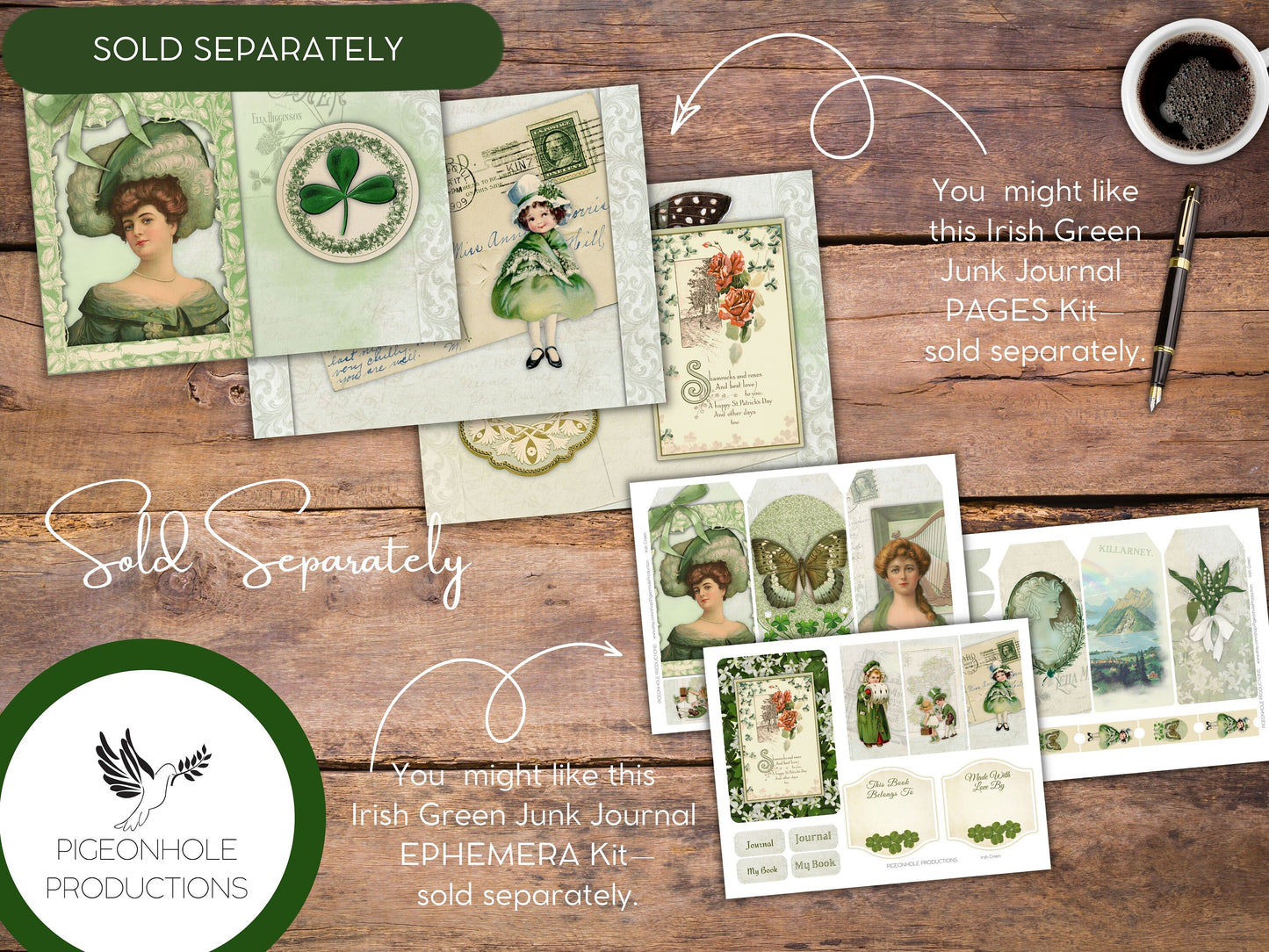 St. Patrick's Day LUCKY Paper Pack—PRINTABLE—lined & unlined for junk journals, other paper crafts—coordinating pages, ephemera available