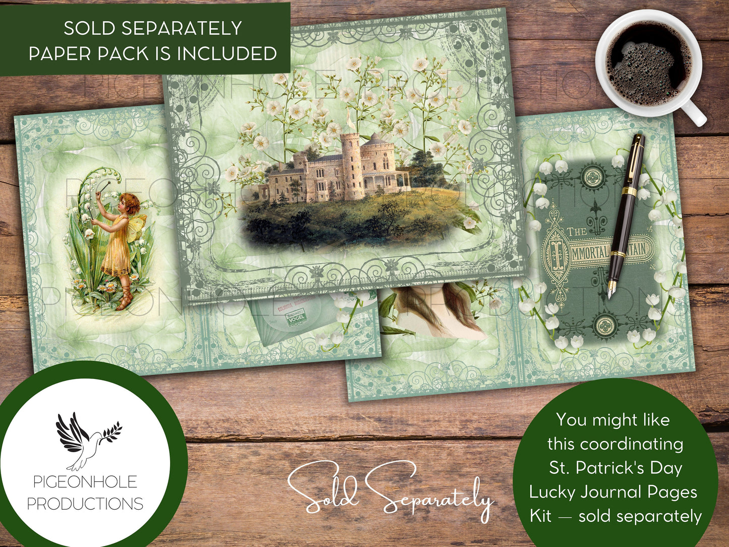 St. Patrick's Day LUCKY Paper Pack—PRINTABLE—lined & unlined for junk journals, other paper crafts—coordinating pages, ephemera available