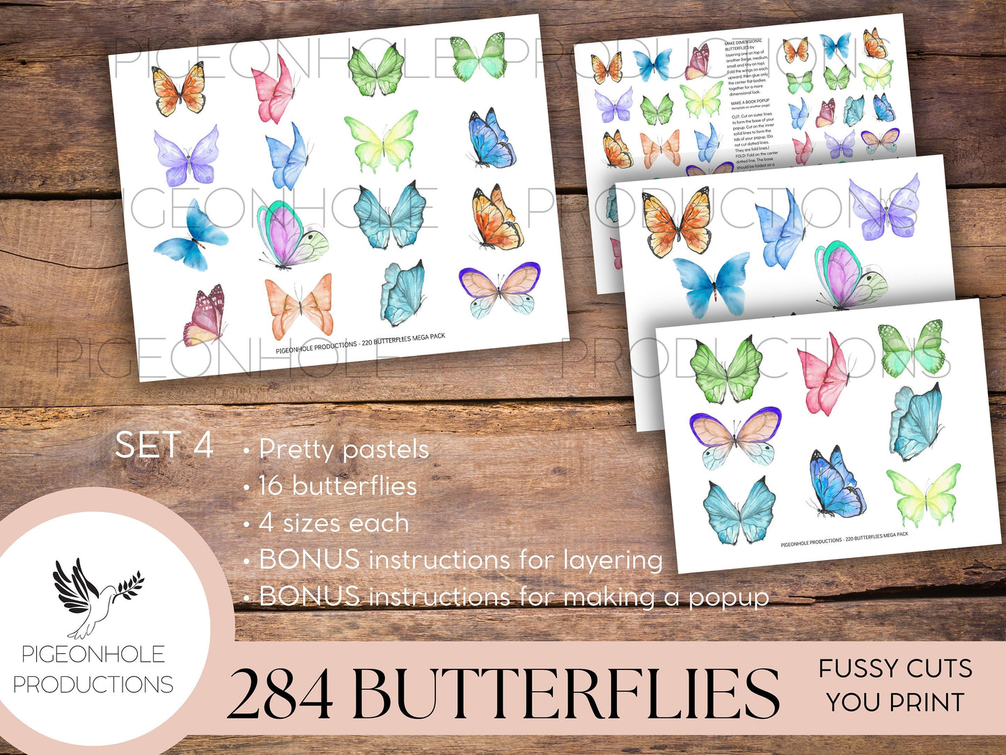 284 Butterfly Mega Pack Fussy Cuts, PRINTABLE junk journals scrapbooking papercrafts cardmaking tags ephemera, Popup Template & Instructions