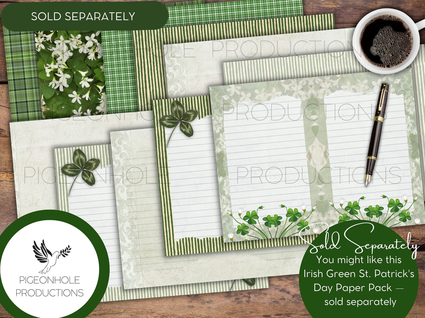 St. Patrick's Day LUCKY Paper Pack—PRINTABLE—lined & unlined for junk journals, other paper crafts—coordinating pages, ephemera available