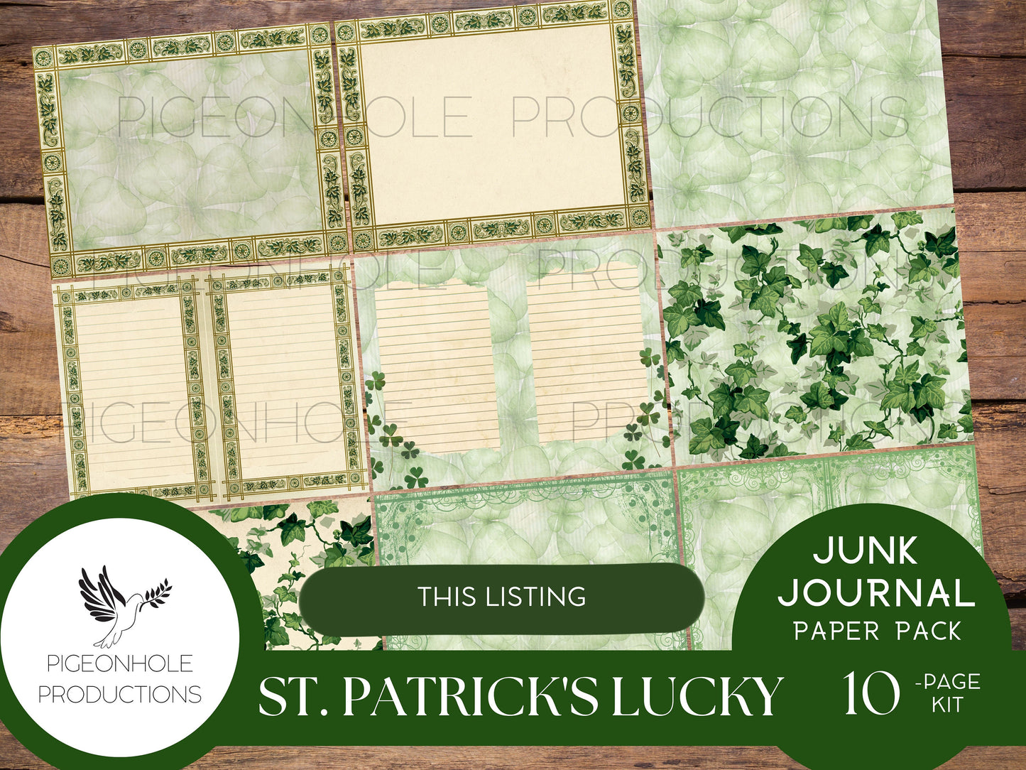 St. Patrick's Day LUCKY Paper Pack—PRINTABLE—lined & unlined for junk journals, other paper crafts—coordinating pages, ephemera available