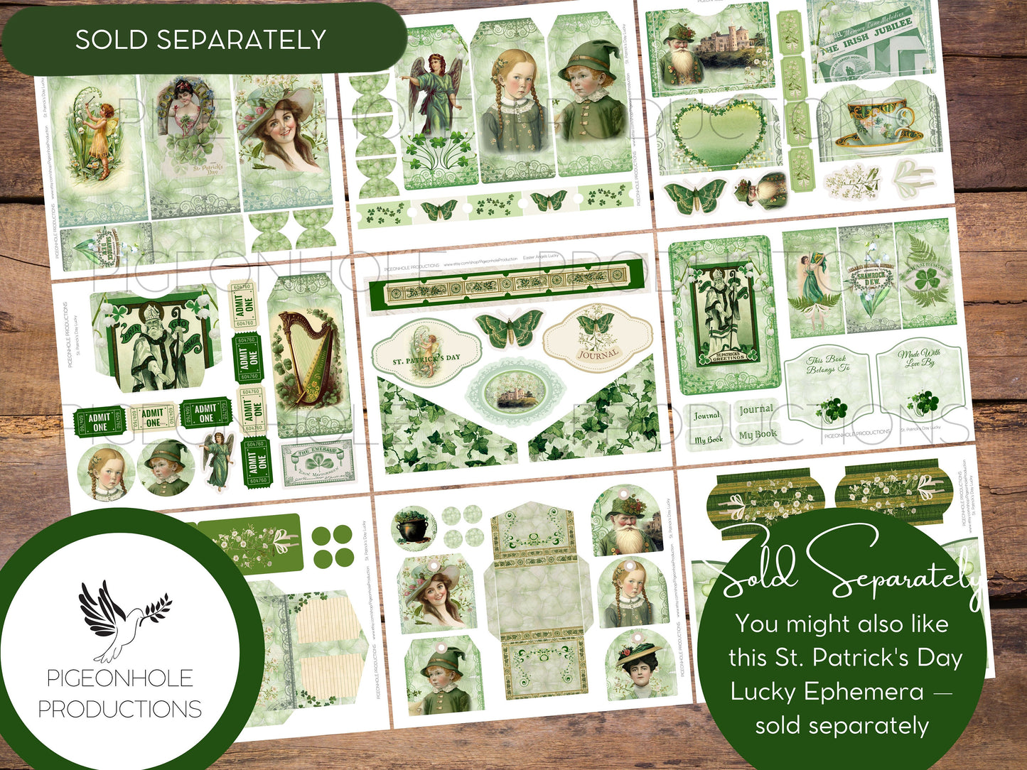 St. Patrick's Day LUCKY Paper Pack—PRINTABLE—lined & unlined for junk journals, other paper crafts—coordinating pages, ephemera available
