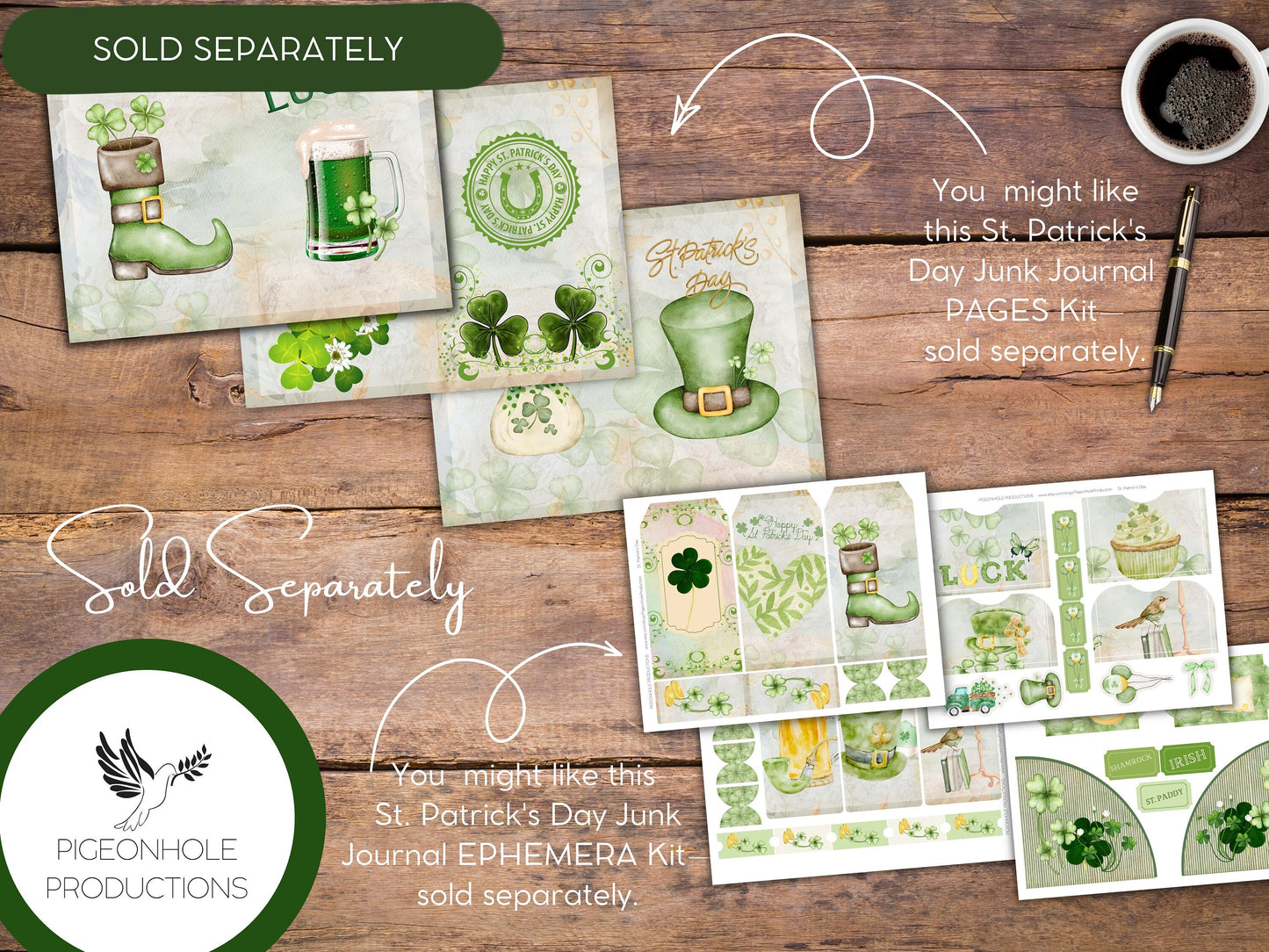 St. Patrick's Day LUCKY Paper Pack—PRINTABLE—lined & unlined for junk journals, other paper crafts—coordinating pages, ephemera available