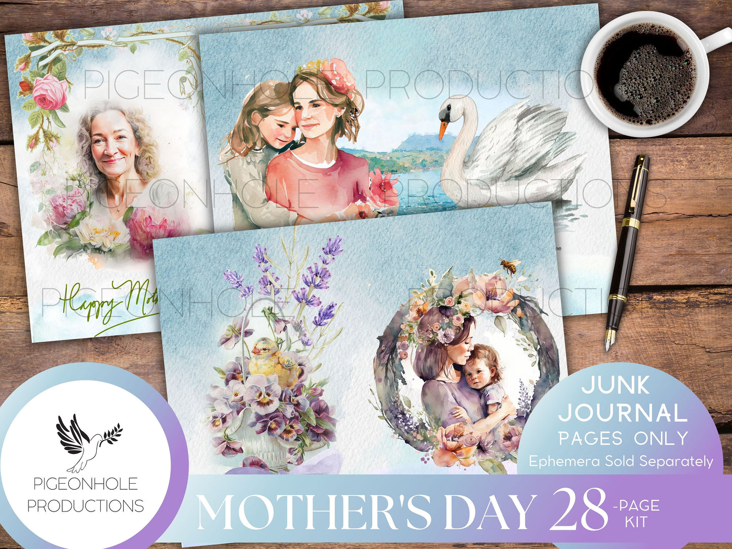 Mother's Day Junk Journal Pages—PRINTABLE—lovely collage sheets and happy poems—28 decorative/background/backing/lined journal sheets