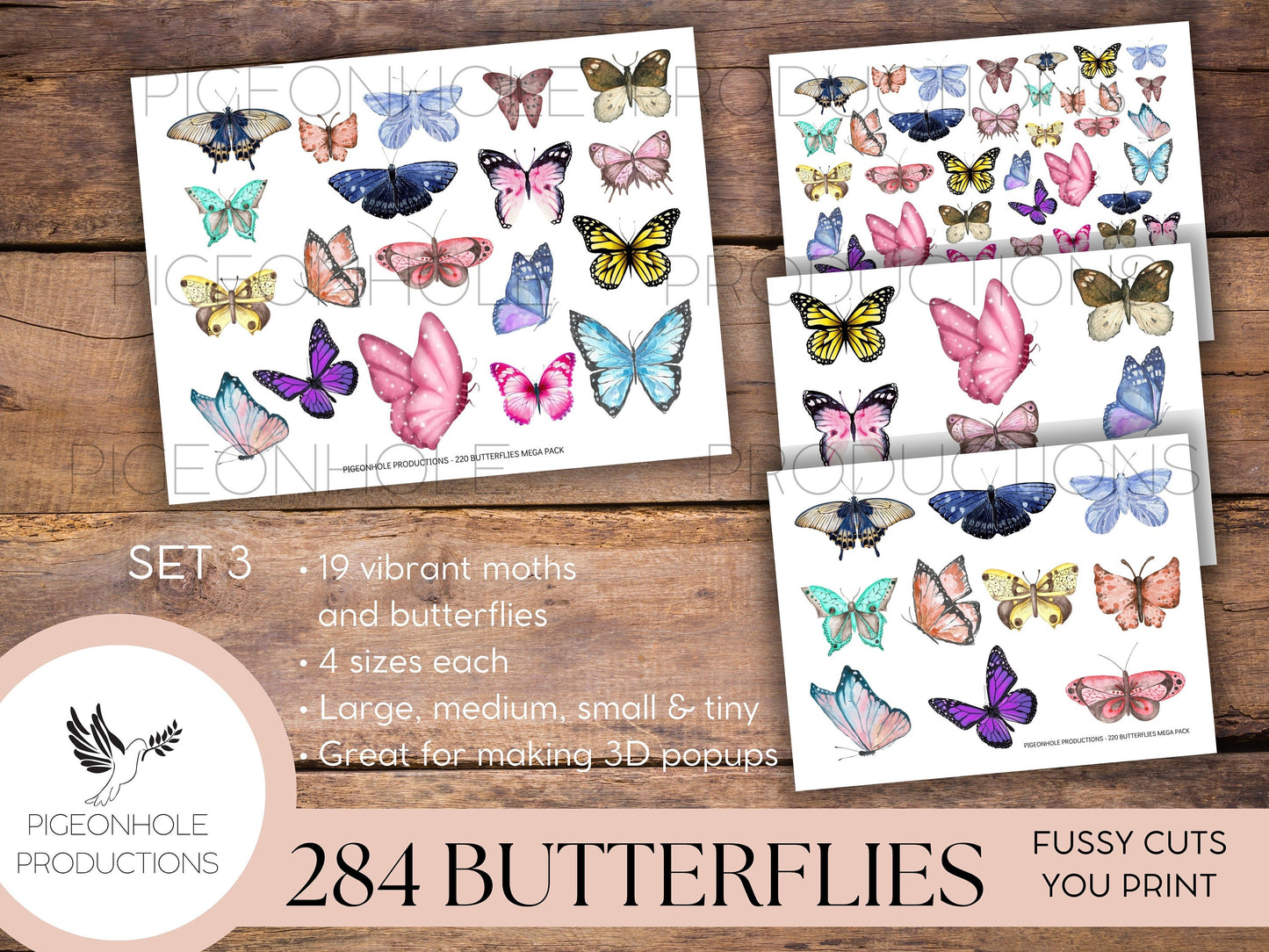 284 Butterfly Mega Pack Fussy Cuts, PRINTABLE junk journals scrapbooking papercrafts cardmaking tags ephemera, Popup Template & Instructions