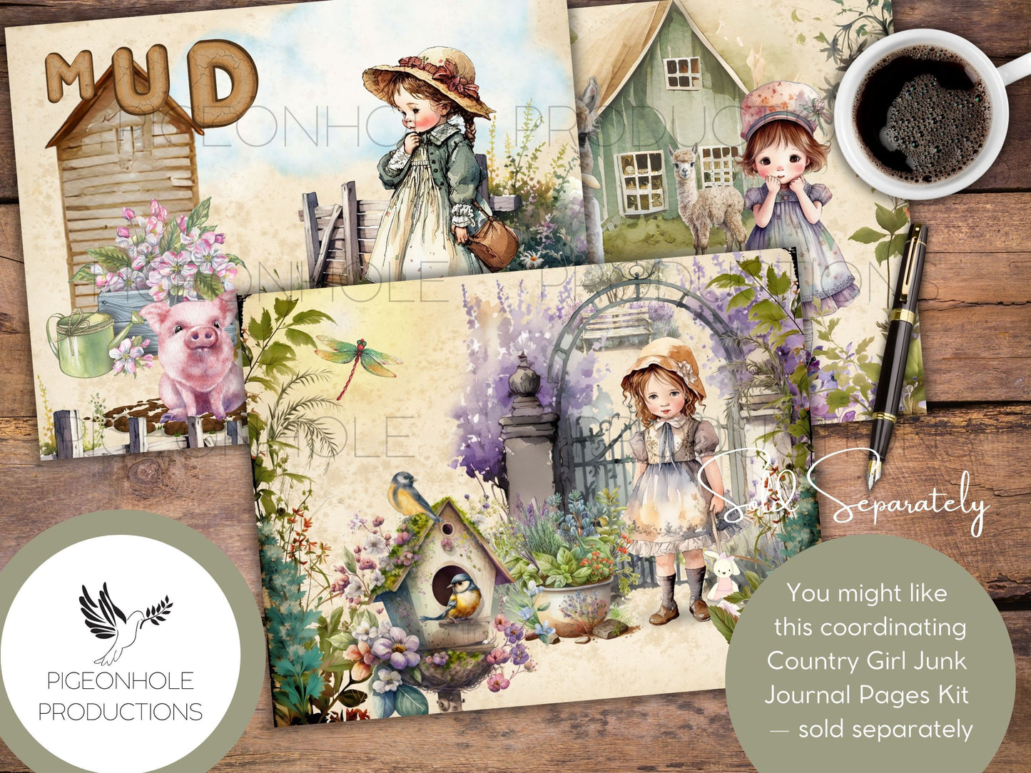 Country Girl Journal EPHEMERA, PRINTABLE, 70+ tags, tucks, pockets, envelopes, fussy cuts, stickers, tickets, labels, bookplates, more!