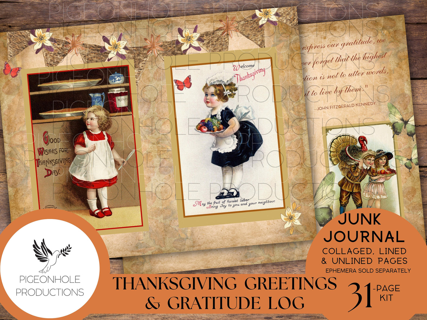 Thanksgiving Greetings Junk Journal Kit & Gratitude Log—PRINTABLE—31 page kit—with uplifting quotes