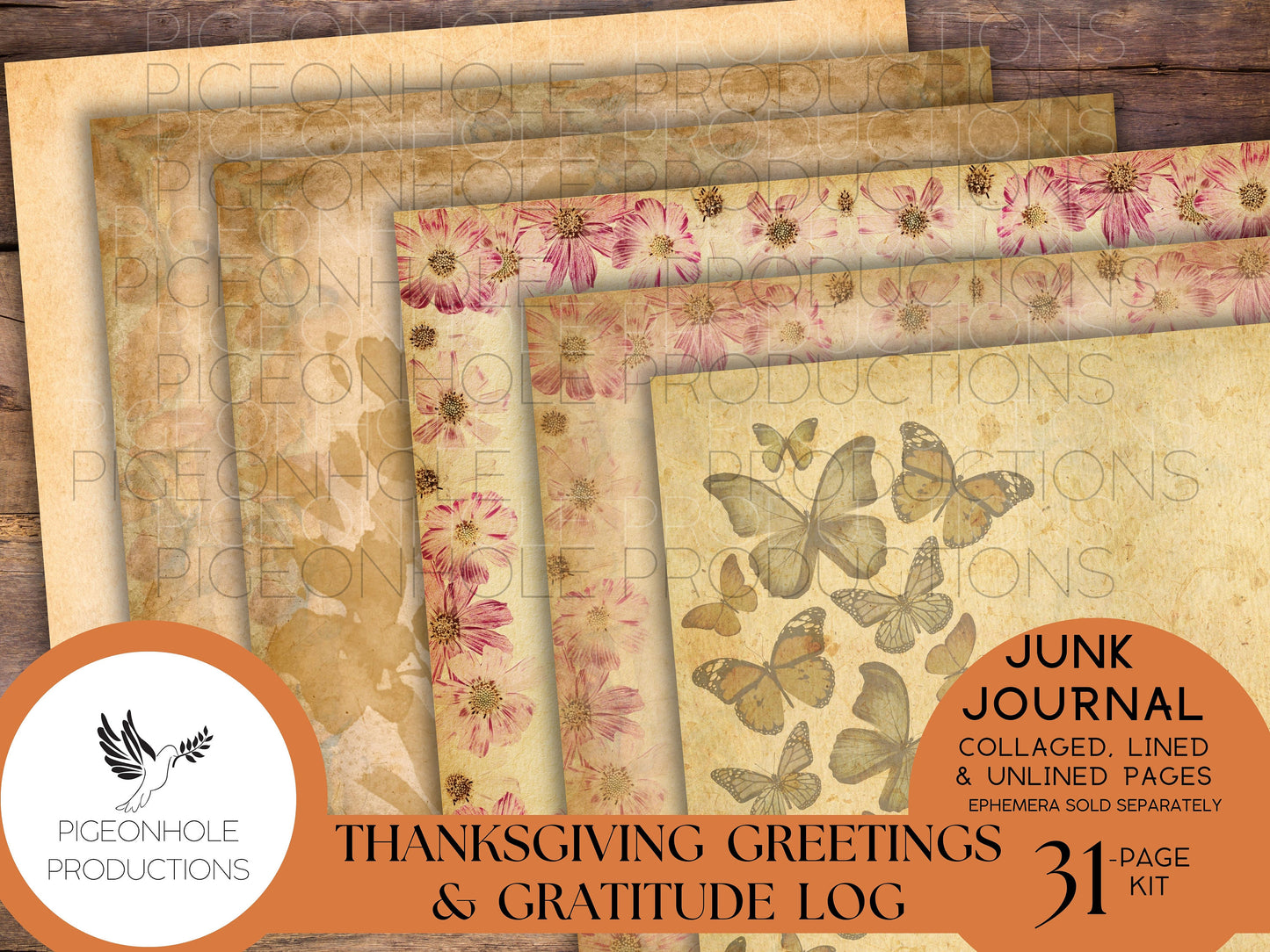 Thanksgiving Greetings Junk Journal Kit & Gratitude Log—PRINTABLE—31 page kit—with uplifting quotes