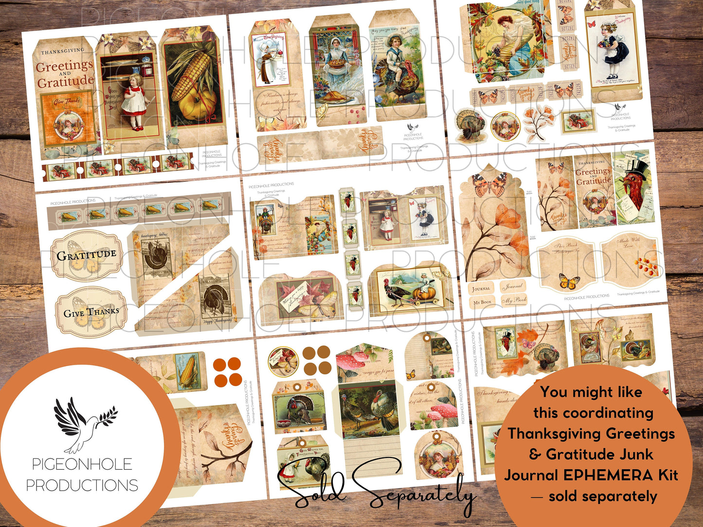 Thanksgiving Greetings Junk Journal Kit & Gratitude Log—PRINTABLE—31 page kit—with uplifting quotes