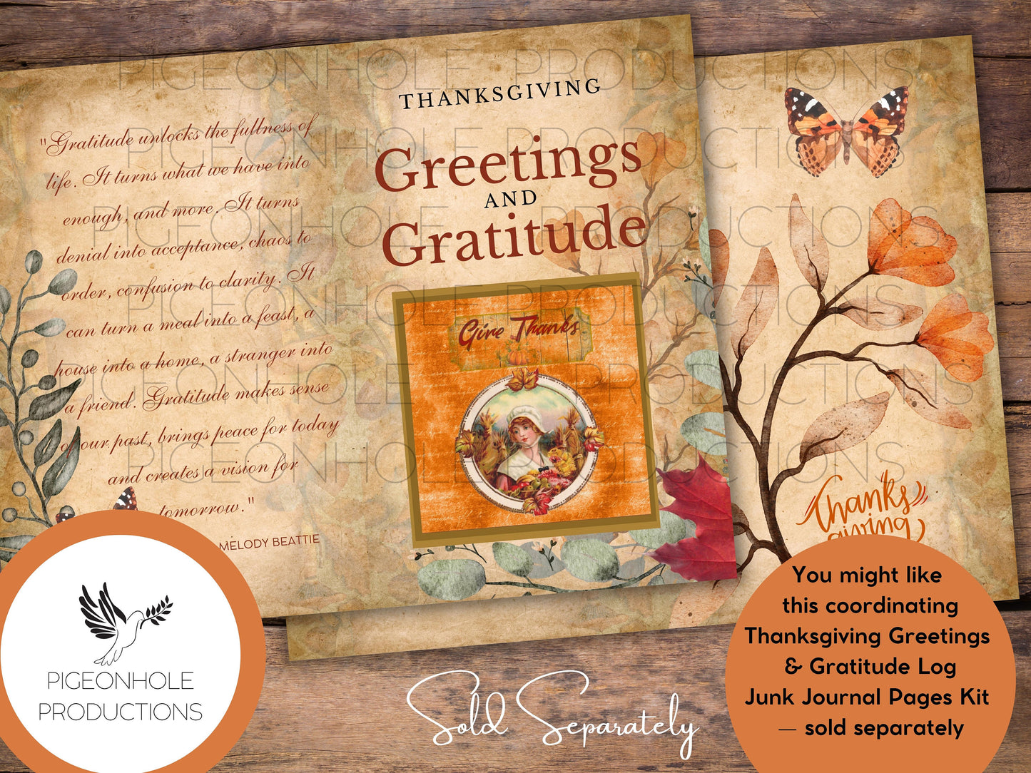 Thanksgiving Greetings & Gratitude Junk Journal EPHEMERA, PRINTABLE, 60+ tags, pockets, envelopes, stickers, fussy cuts, labels, bookplates