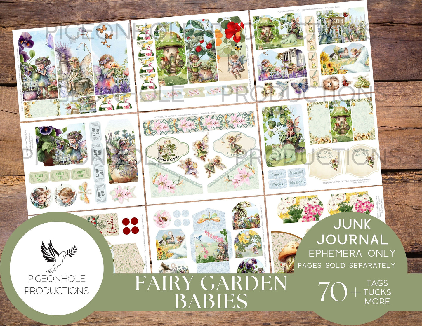 Magical Fairies Junk Journal Ephemera BUNDLE, includes 5 kits of tags, tucks, pockets, labels, fussy cuts, envelopes, papers, more!