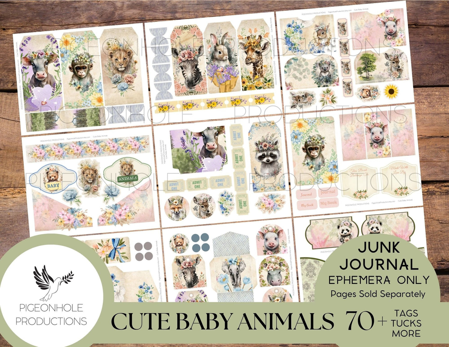 Spring Critters Junk Journal Ephemera BUNDLE, includes 5 kits of tags, tucks, pockets, labels, fussy cuts, envelopes, papers, more!
