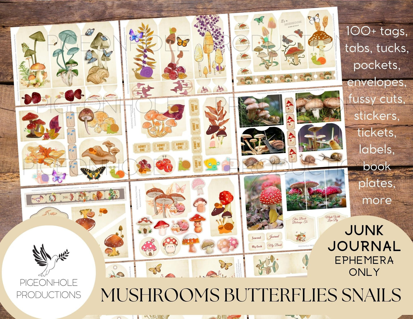 Spring Critters Junk Journal Ephemera BUNDLE, includes 5 kits of tags, tucks, pockets, labels, fussy cuts, envelopes, papers, more!