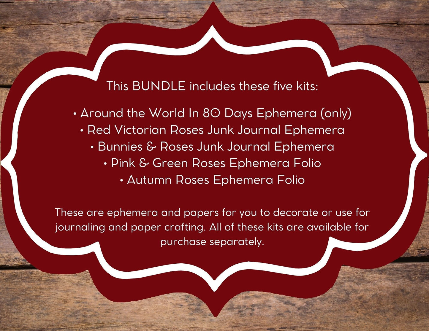 Roses Junk Journal Ephemera BUNDLE, includes 5 kits of tags, tucks, pockets, labels, fussy cuts, envelopes, papers, more!