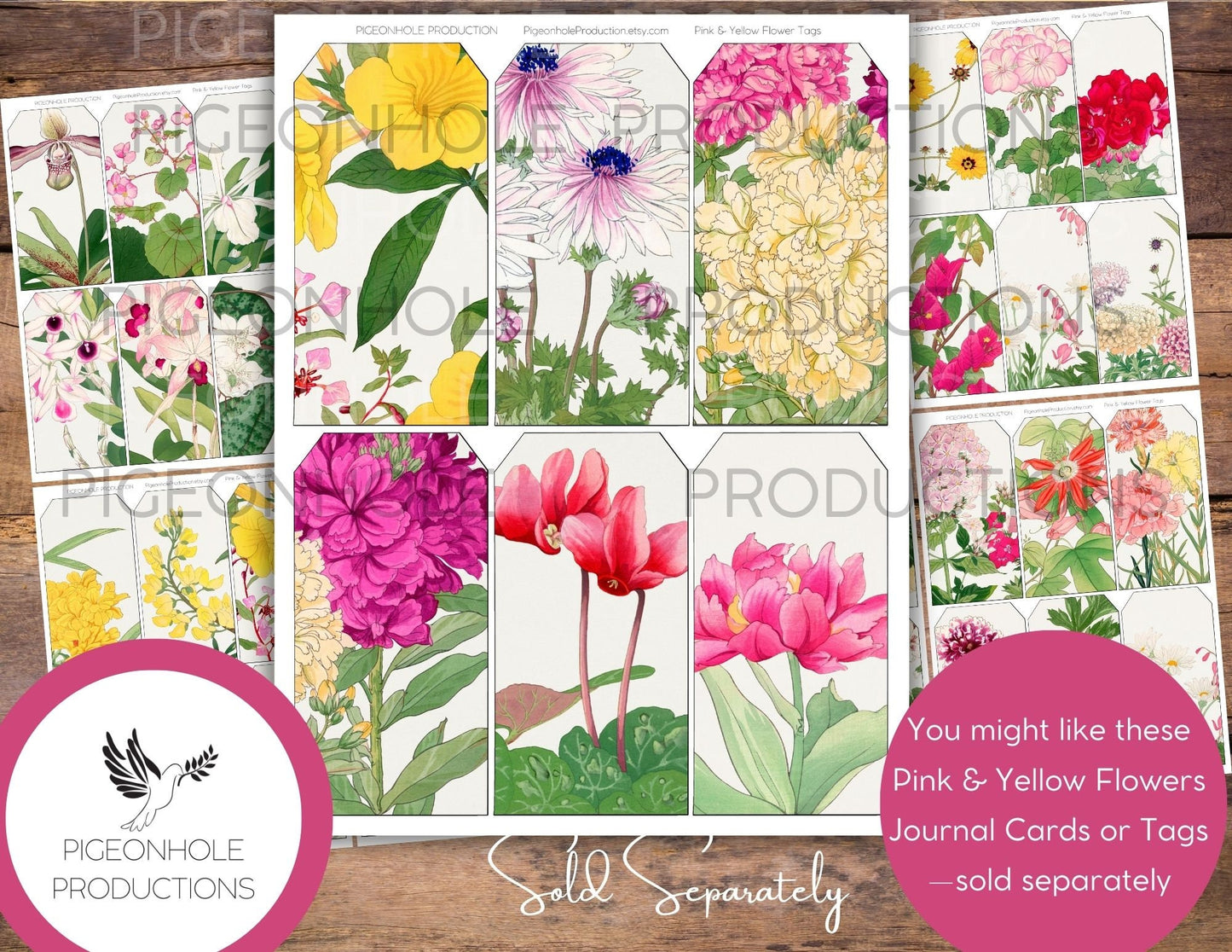 Roses Junk Journal Ephemera BUNDLE, includes 5 kits of tags, tucks, pockets, labels, fussy cuts, envelopes, papers, more!