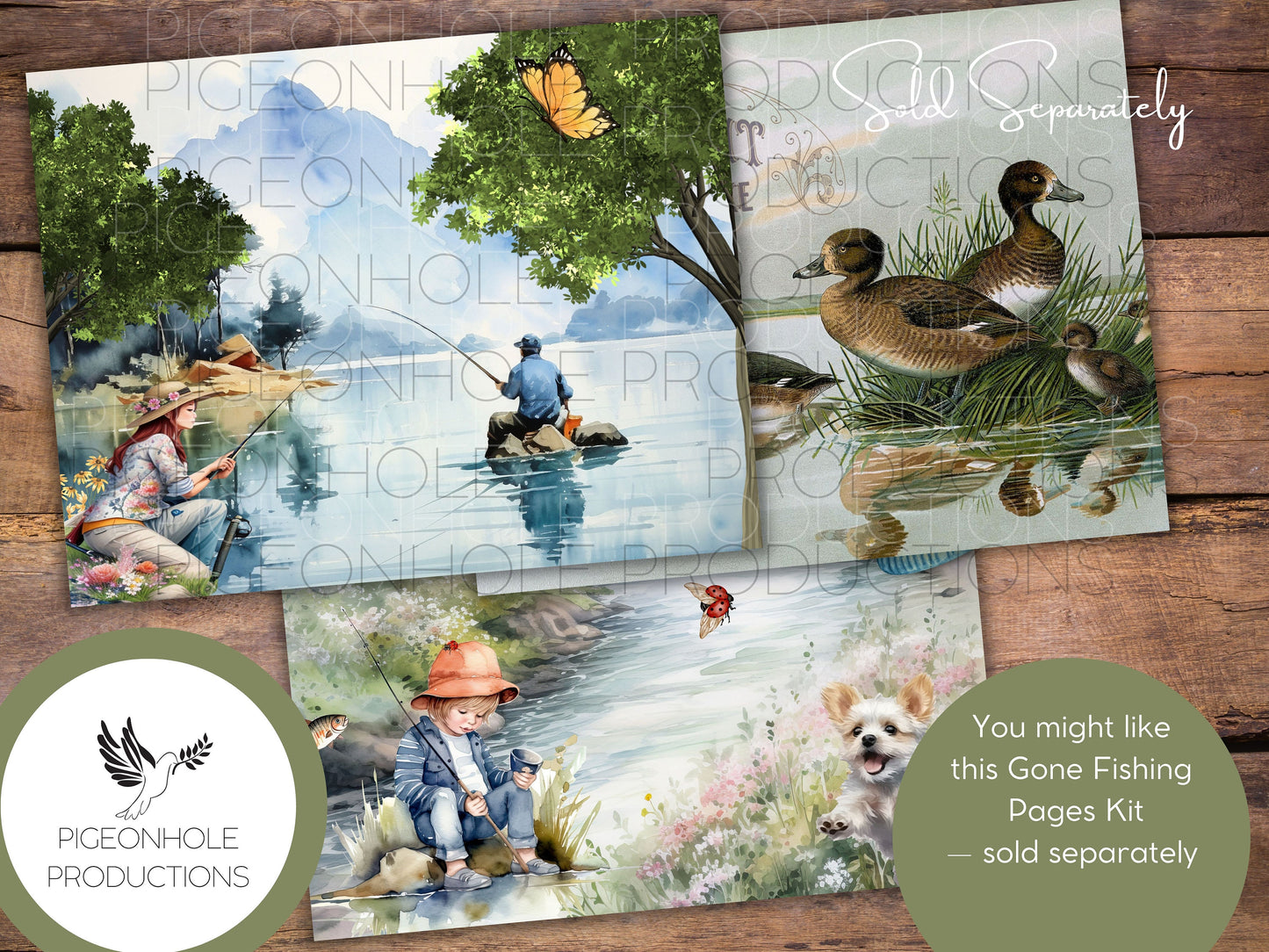 Gone Fishing Junk Journal EPHEMERA, PRINTABLE, 90+ tags, tucks, pockets, envelopes, fussy cuts, stickers, tickets, labels, bookplates