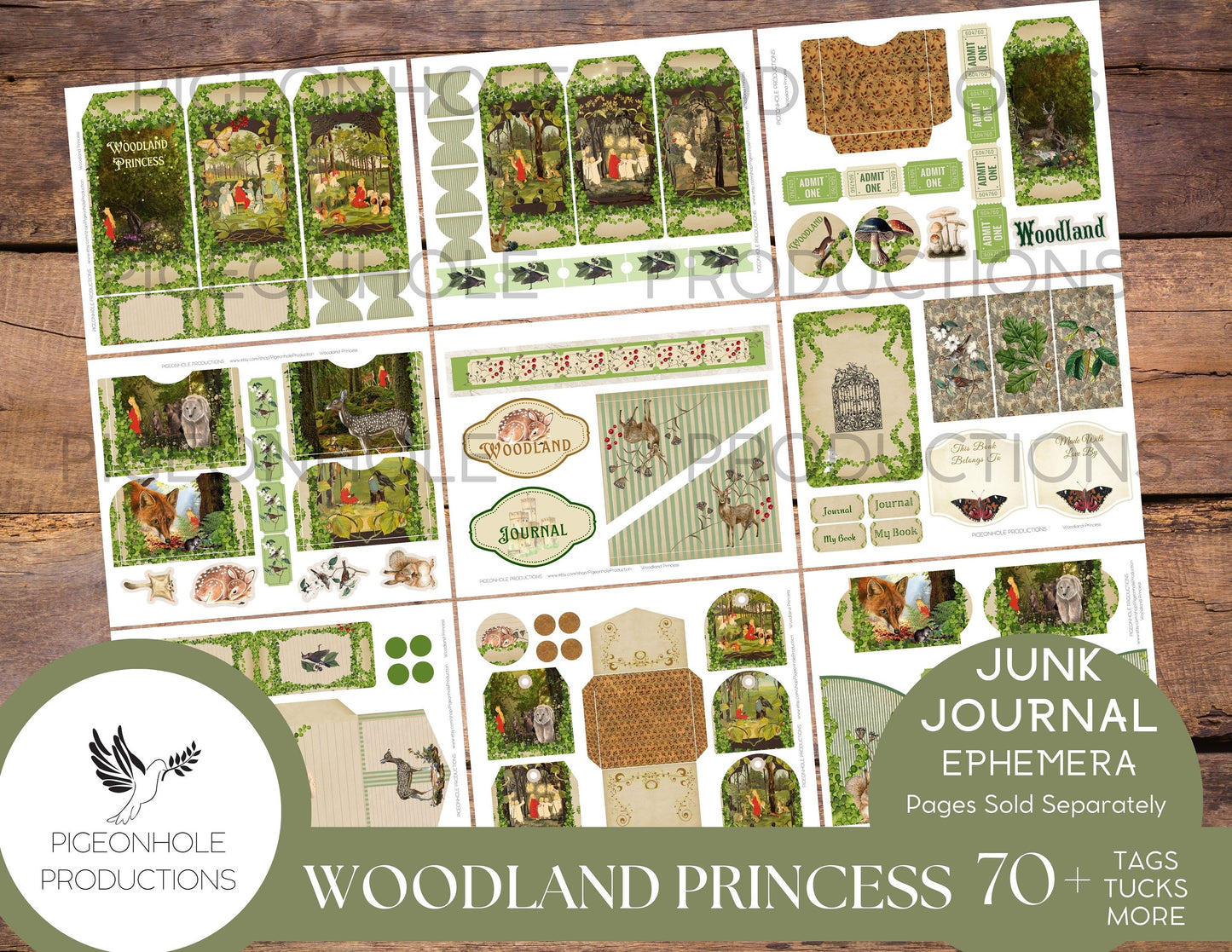 Magical Fairies Junk Journal Ephemera BUNDLE, includes 5 kits of tags, tucks, pockets, labels, fussy cuts, envelopes, papers, more!