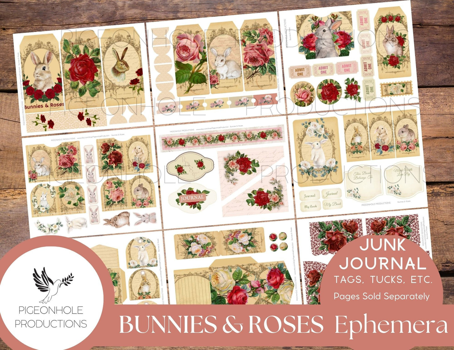 Spring Critters Junk Journal Ephemera BUNDLE, includes 5 kits of tags, tucks, pockets, labels, fussy cuts, envelopes, papers, more!