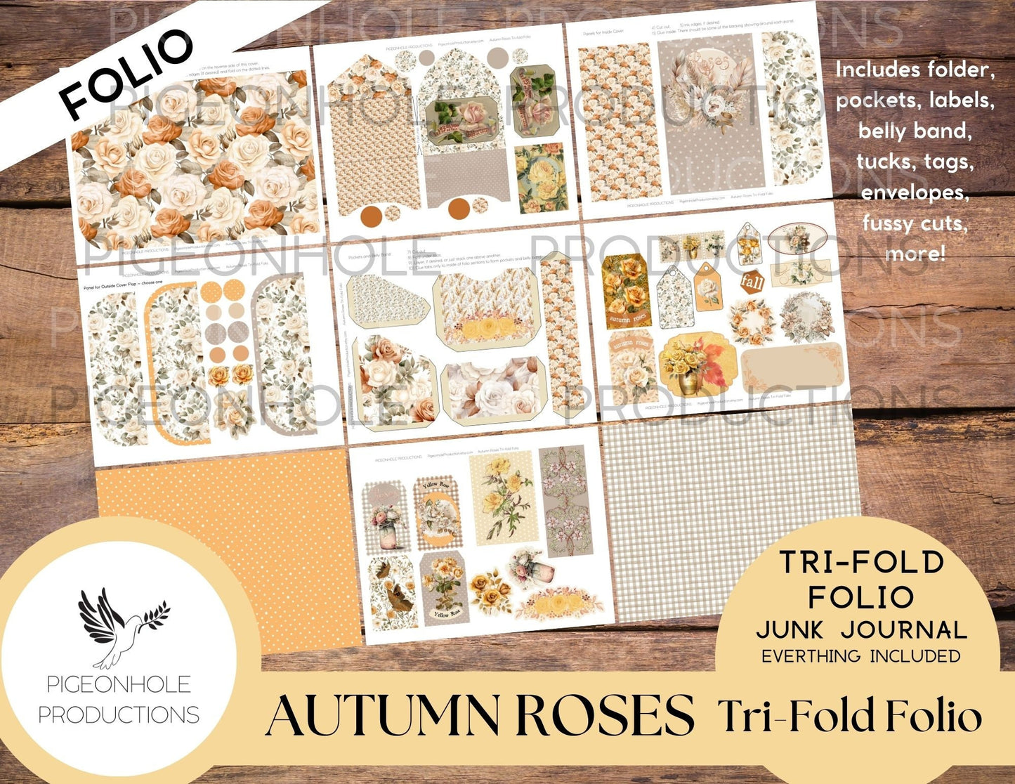 Roses Junk Journal Ephemera BUNDLE, includes 5 kits of tags, tucks, pockets, labels, fussy cuts, envelopes, papers, more!