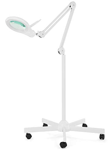 Neatfi (New Model) Bifocals 1,200 Lumens Super LED Magnifying Floor Lamp with 5 Wheels Rolling Base, 5 Diopter with 20 Diopter, Dimmable, Adjustable Arm Magnifier (5 Inches, White)