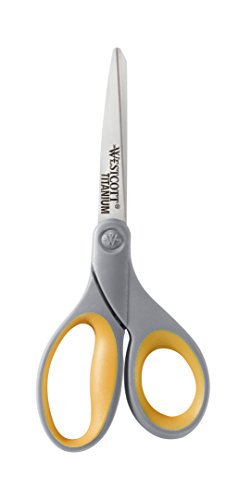 Westcott 13901 8-Inch Titanium Scissors For Office and Home, Yellow/Gray, 2 Pack