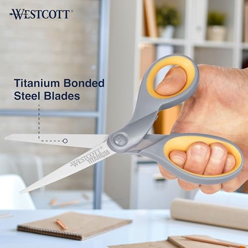 Westcott 13901 8-Inch Titanium Scissors For Office and Home, Yellow/Gray, 2 Pack