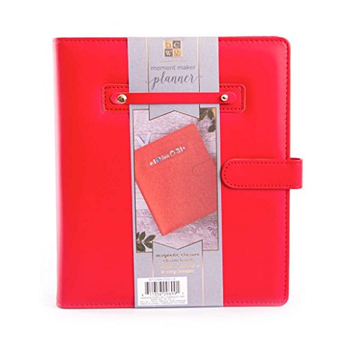 American Crafts DCWV Moment Maker Planner - 6-Ring System Binder - Red, 7.9" x 9.6", Built-in Pockets, Magnetic Closure